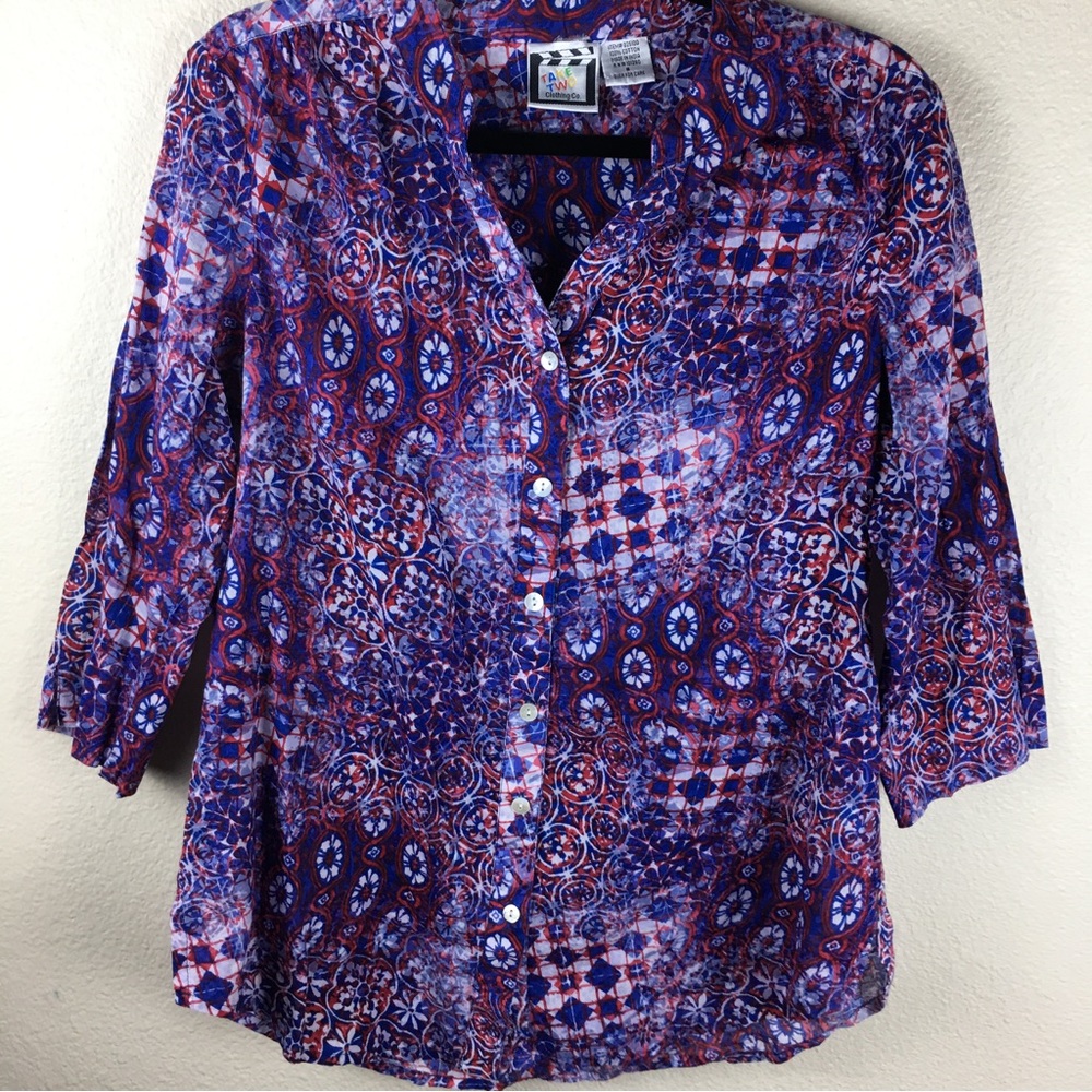 Take Two Clothing Co. Women's red white blue tunic blouse 3/4 sleeve size small